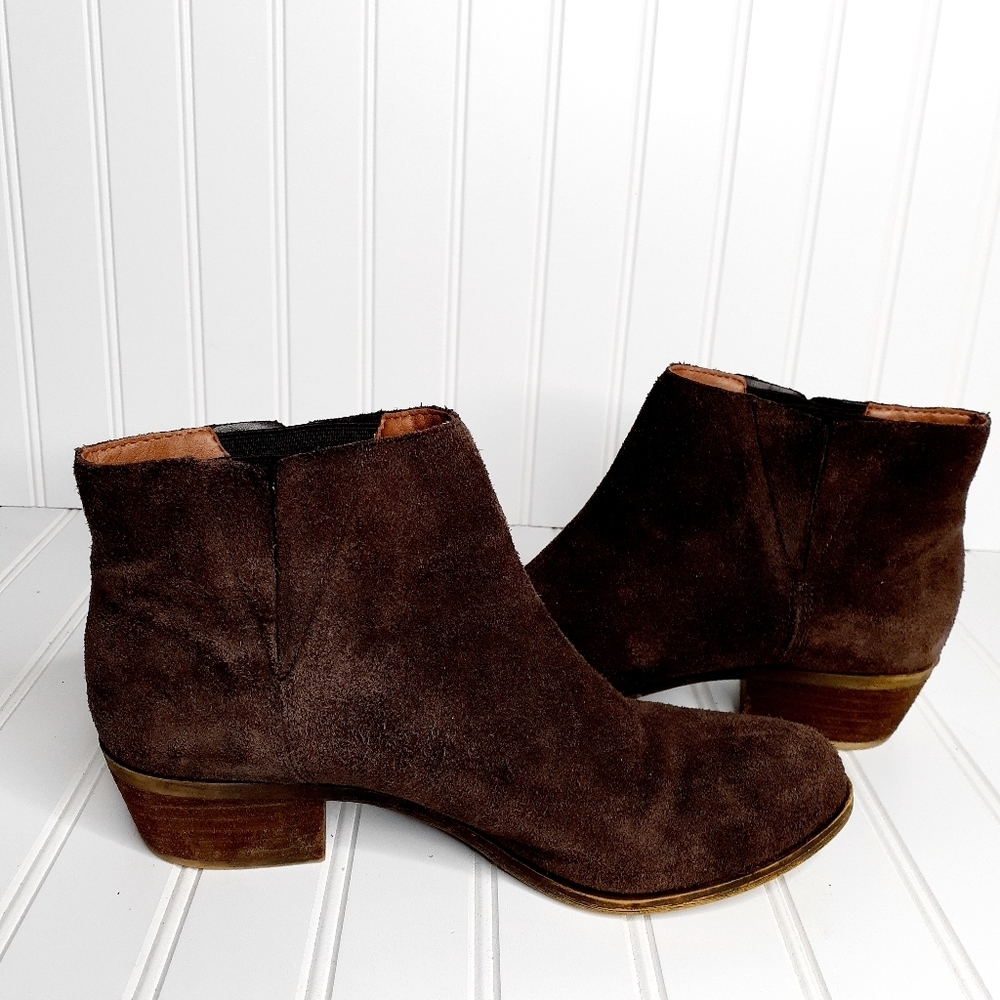 Lucky Brand Benissa Brown Suede Leather Pull On Ankle Booties C305 - Picture 5 of 15